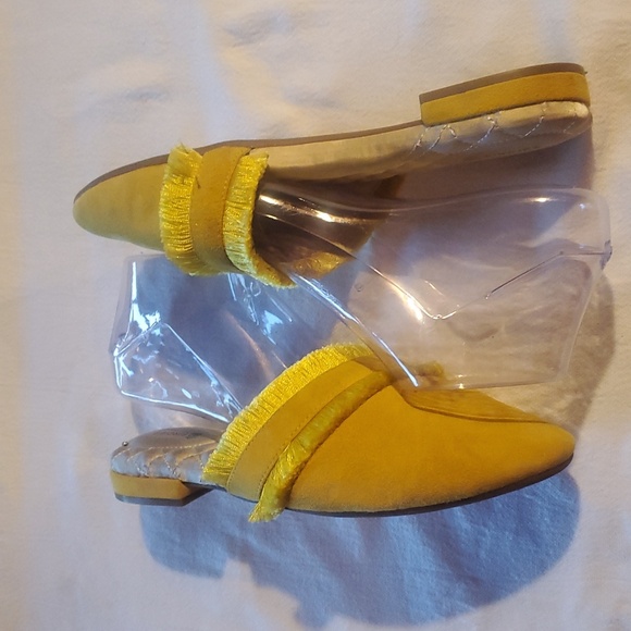 Birdies The Annie Marigold Gold Fringed Sz. 7.5 Slip-on Cushioned‎ Mules - Picture 3 of 8